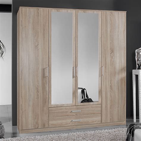 Osaka Mirrored Large Wooden Wardrobe In Oak Effect Furniture In Fashion