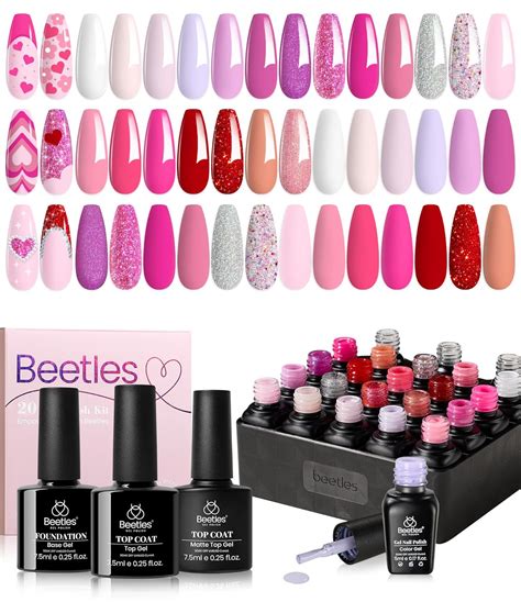 Amazon Beetles Pink Gel Polish Set 20 Colors Hot Pink Alluring Sweetie Collection Nude