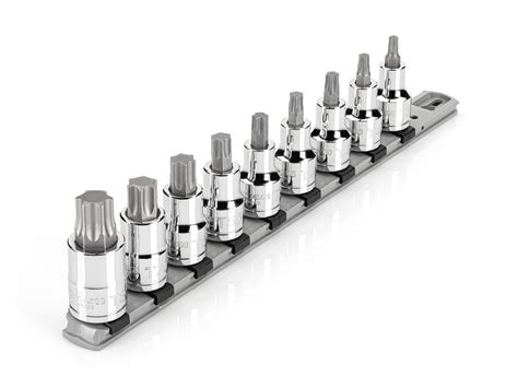 9 Piece 12 Inch Drive Torx Bit Socket Set With Rail Tekton