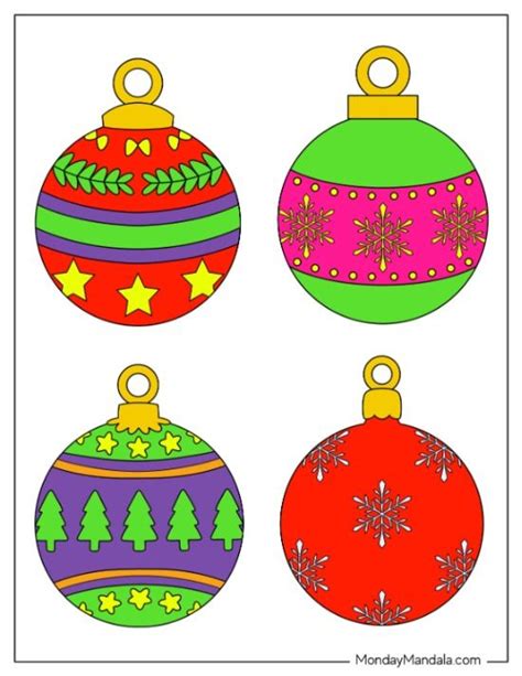 Four Christmas Ornaments With Different Designs On Them