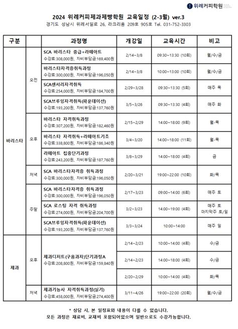 위례커피제과제빵학원교육일정 2024년 2~3월 개강안내 네이버 블로그