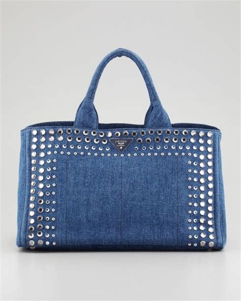 Prada Studded Denim Gardeners Tote Bag In Blue Denim Lyst