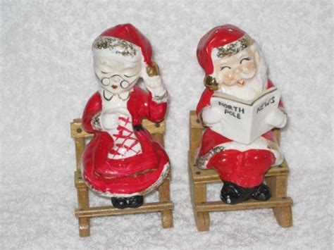 Vintage Christmas Rocking Chair Santa And Mrs Claus Salt Etsy