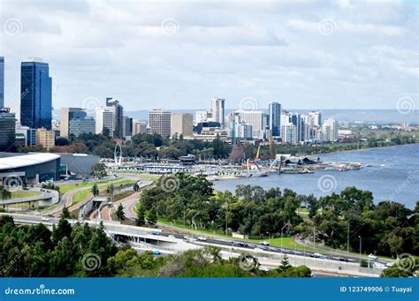 view landscape  cityscape  perth city australia editorial photo