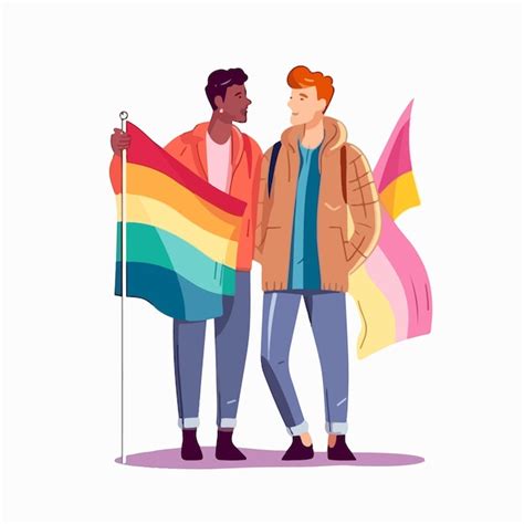 Um Retrato De Um Casal Gay Uma Bandeira Do Arco Ris O Conceito De Lgbtq Ilustra O De Um
