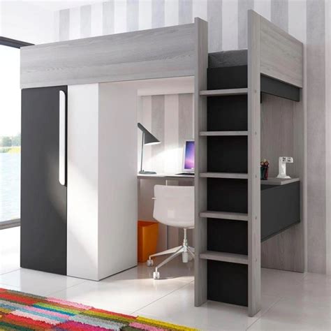 Кровать-чердак со столом и шкафом для детей Fmebel Монтана 90х200 ...