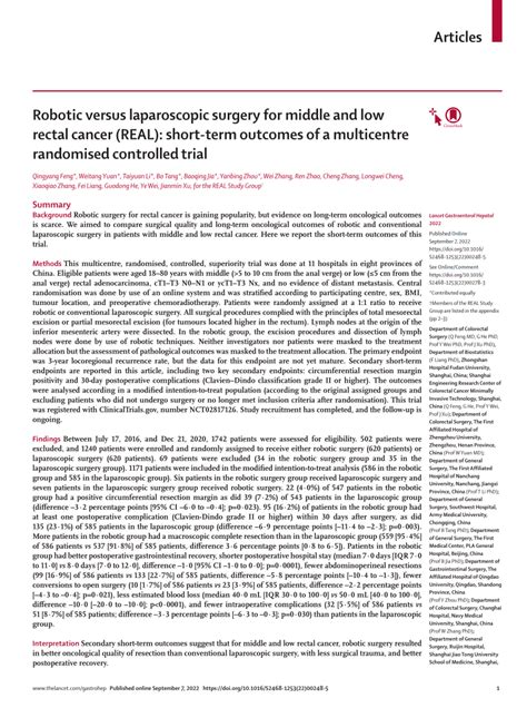 PDF Robotic Versus Laparoscopic Surgery For Middle And Low Rectal