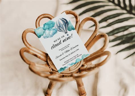 Blue Hot Air Balloon Baby Shower Invitation Oh Boy Invite It S A Boy Digital Editable