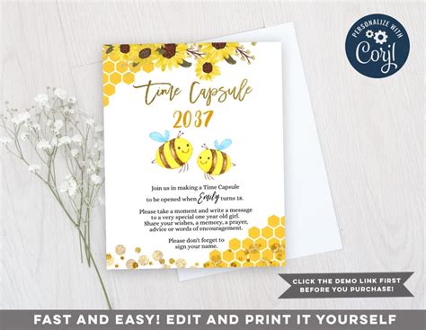 Editable Bee Time Capsule Sign Template Honey Bee Time Etsy