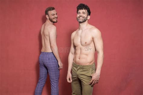 Two Gay Shirtless Man Smiling Rear And Front Stock Photo Image Of Couple Handsome