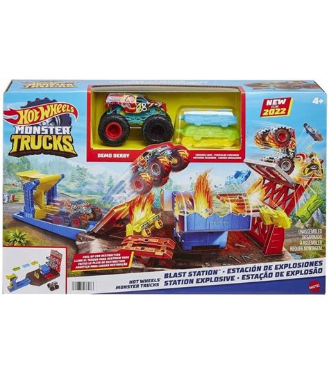 Hot Wheels Monster Trucks Gasolinera Estación de explosiones pista de coches de Mattel