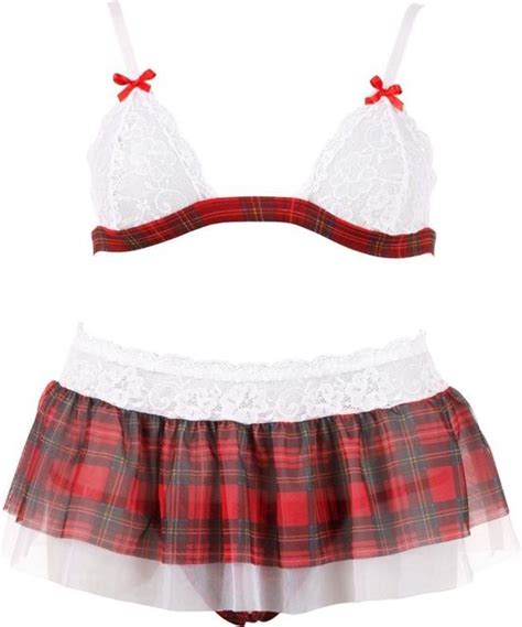 Cottelli Collection Schoolmeisje Lingerie Set Met Erotische Kenmerken En Open Kruis Bol
