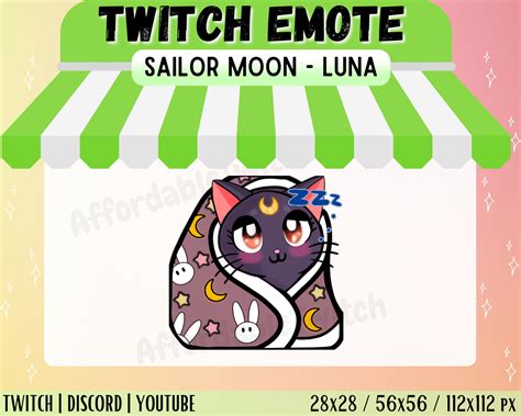 Premade Luna Sailor Moon Inspired Cozy Twitch Emote Badge Black Cat