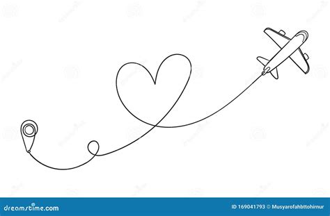 Love Airplane Route Romantic Travel Heart Line Trace And Plane Routes