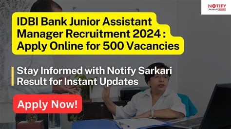 IDBI Bank Junior Assistant Manager Recruitment 2024 Apply Online For