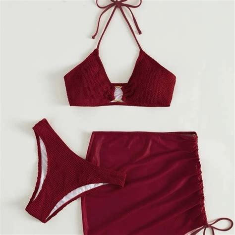Swim Textured Bikini Set Bracheeky Bottomcover Up Skirt 3 Piece Bathing Suit Poshmark