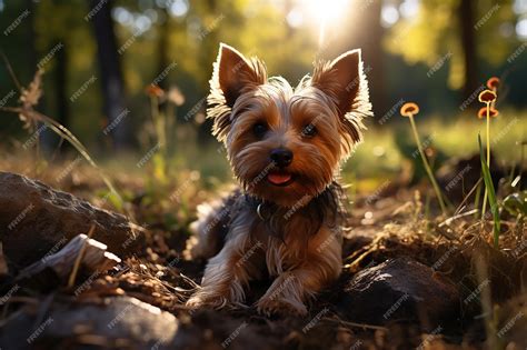 Premium Ai Image Yorkshire Terrier Dog Laying Down In Grass