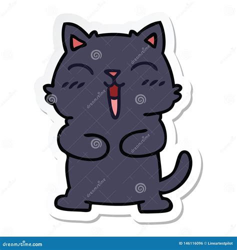 Sticker Of A Quirky Hand Drawn Cartoon Black Cat Stock Vector