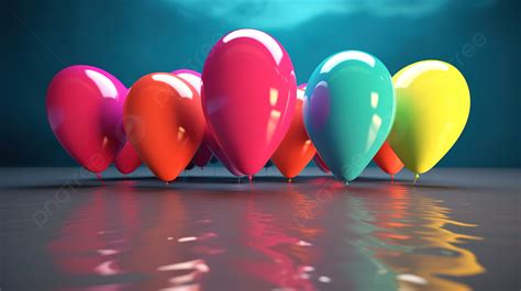 Balon Berwarna Warni Mengambang Di Atas Air Desain Render Balon 3d