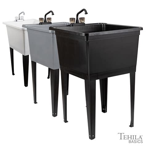 Tehila Freestanding Black Utility Sink With Black Faucet For Laundry