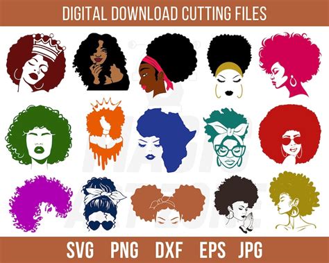 Afro Woman Svg Bundle Afro Woman Svg Afro Girl Svg Afro Queen Svg