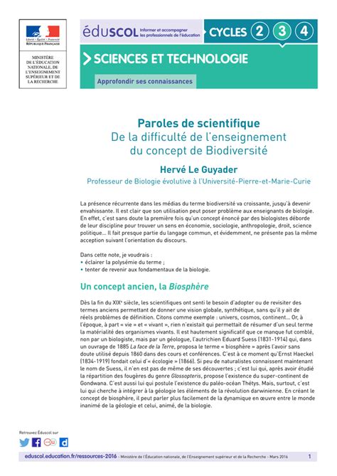 Paroles de scientifique - Ministère de l`éducation nationale