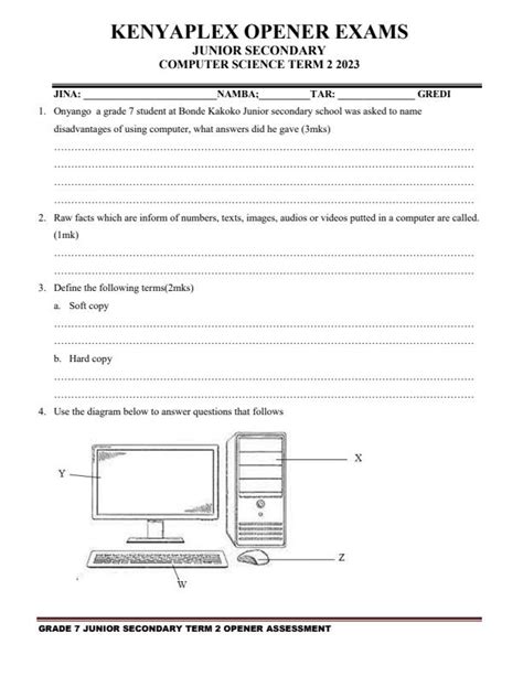 Grade 7 Computer Science Term 2 Opener Examination 2023 1631