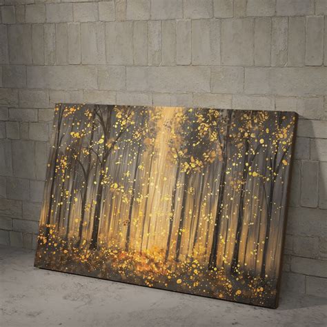 Golden Mystical Forest Sparkling Nature in Dark Night Scene, Modern ...