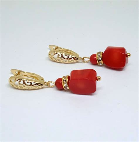 Серьги женские с красным кораллом от AV Jewelry ручной работы/ювелирные ...