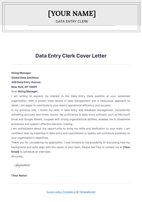 Free Data Entry Clerk Cover Letter Template To Edit Online