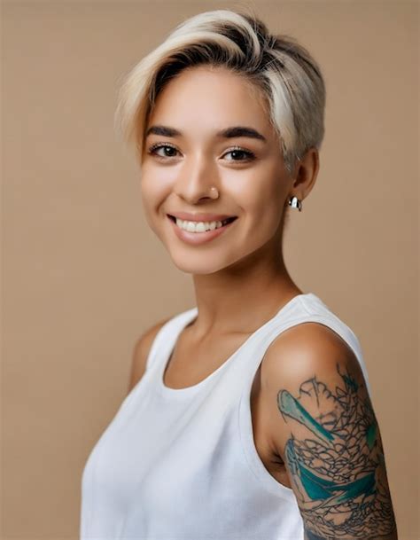 Premium Photo Blonde Girl With Tattoos Smiling