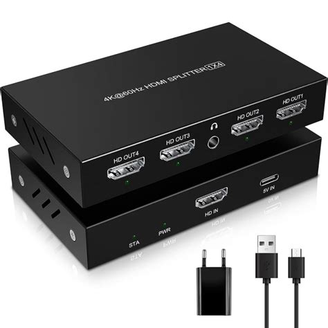 4 Port Hdmi Splitter 4k 60hz Hdmi 2 0 Hdcp 2 2 Geewiz