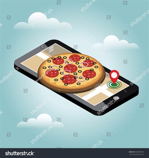 Isometric City Food Delivering Pizza Mobile Stock Vector Royalty Free