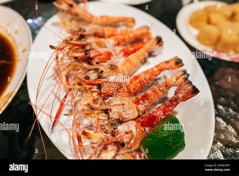 Spicy Taiwanese Pepper Shrimp It Was Cooked With Sesame Oil Stock