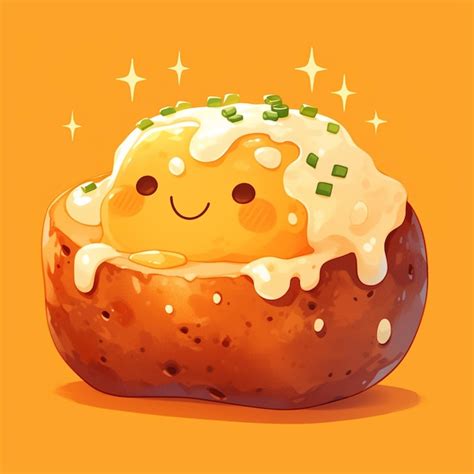 Premium Vector Golden Baked Potato With Creamy Cheese