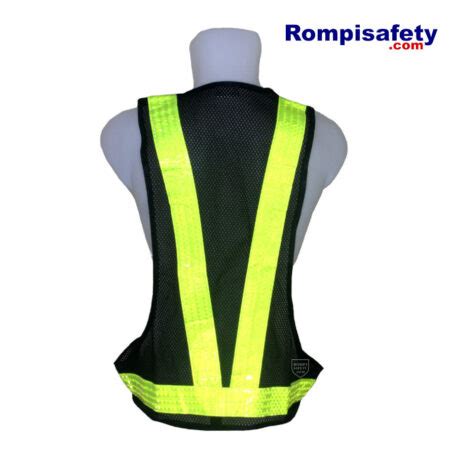 Rompi Safety Jaring V Hitam Pita Reflektif Hijau Kekuningan Rompi