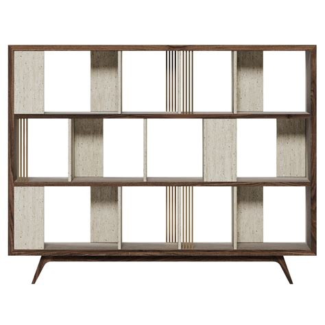 21st Century Wordsworth Bookcase Walnut Wood Travertine For Sale at 1stDibs