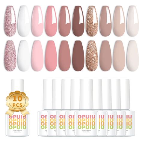Opuiu Juego De Esmaltes De U As De Gel Colores Nude Rosa Purpurina Tonos Neutros Marr N