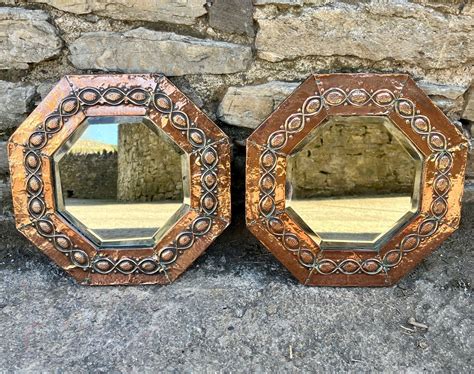 pair  arts  crafts octagonal copper mirrors
