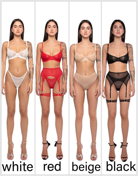 Beige Mesh Lingerie Set See Through Bra And Panties Sheer Sexy Lingerie Sets Classy Bikini