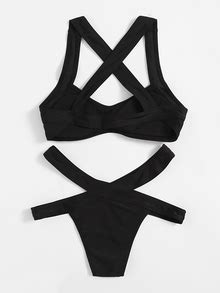 Is That The New Halter Crossover Top With Cutout Bikini Set ROMWE USA