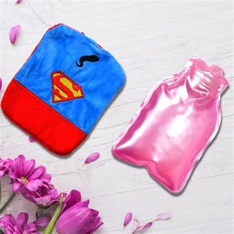 Superman Print Small Hot Water Bag With Cover For Pain Relief Neck Shoulder Pain And Hand