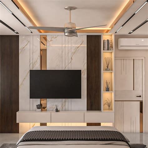 modern bedroom  white walls  marble flooring built