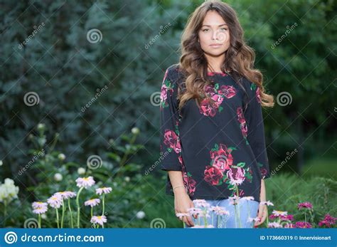 Portrait Of Beautiful Young Girl Posing Outside Stock Image Image Of