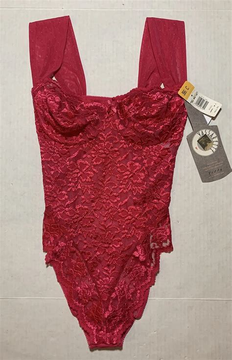Vtg Vassarette Pink Lace Teddy Lingerie Bodysuit One Gem