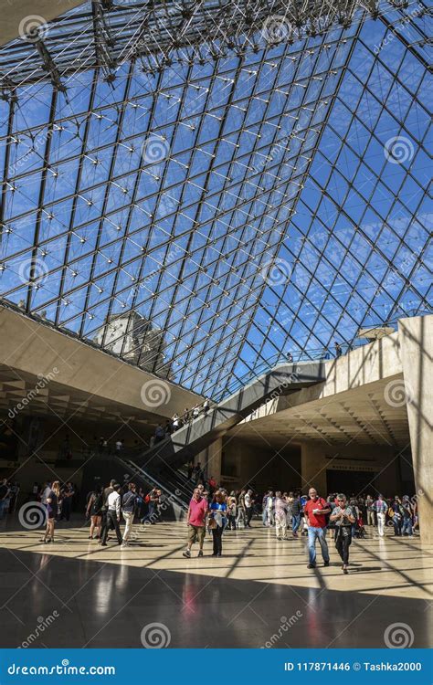 Inside the Louvre Pyramid in Paris Editorial Photo - Image of ...