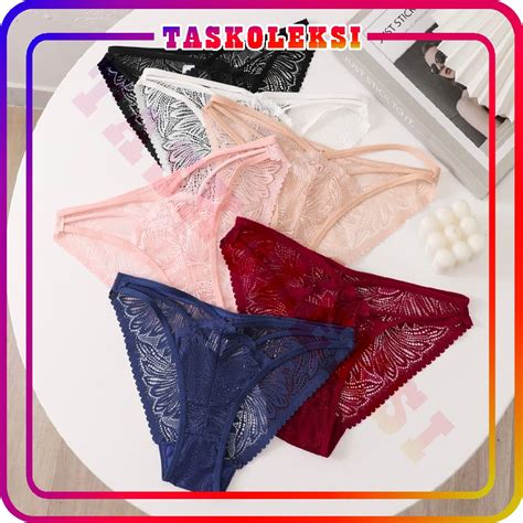 Jual Tk Floral Lace Thong Panty Sexy Gstring Lingerie G String Cd Hot Cheeky Briefs Celana