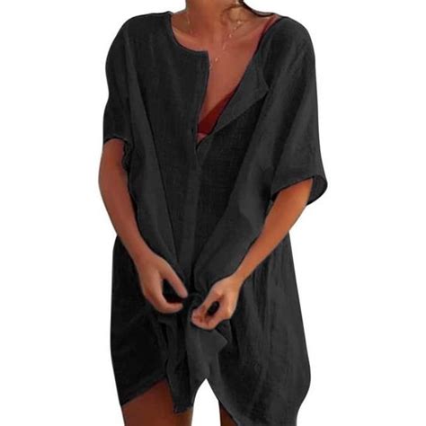Robe De Plage Femme Plage Chemise Col Rond Bikini Casual Cache Maillots Sarongs Bikini Cover Up