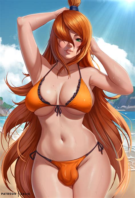 Exlic Terumi Mei Naruto Naruto Series Highres 1futa Arm Up Armpits Beach Bikini