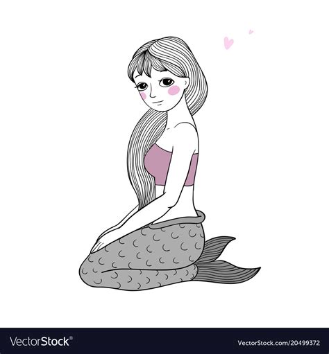 Cute cartoon little mermaid siren sea theme Vector Image